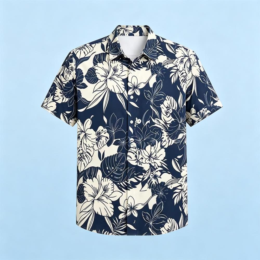 Vintage Hawaiian Floral Shirt - เสื้อเชิ้ตฮาวายลายดอกไม้สไตล์วินเทจสำหรับผู้ชาย เสื้อชายหาดฤดูร้อนสำหรับวันหยุดพักผ่อน เสื้อแฟชั่นลำลองสำหรับใส่ทุกวัน พร้อมปกเสื้อและกระดุม
