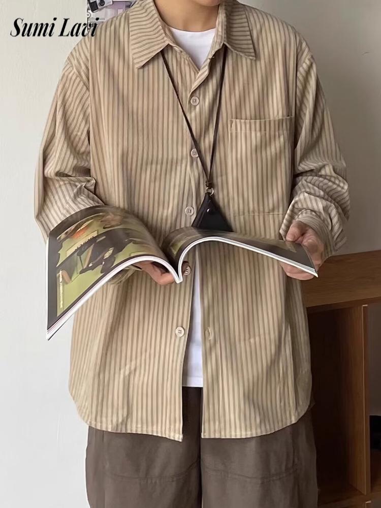 Corduroy Button Up Shirt Men - เสื้อเชิ้ตคอร์ดดูรอยแขนยาวผู้ชายสุดเท่ สไตล์ลำลองสำหรับฤดูใบไม้ผลิ ปกคอปกติดกระดุม เสื้อคลุมคาร์ดิแกนลายทางวินเทจสำหรับผู้ชาย