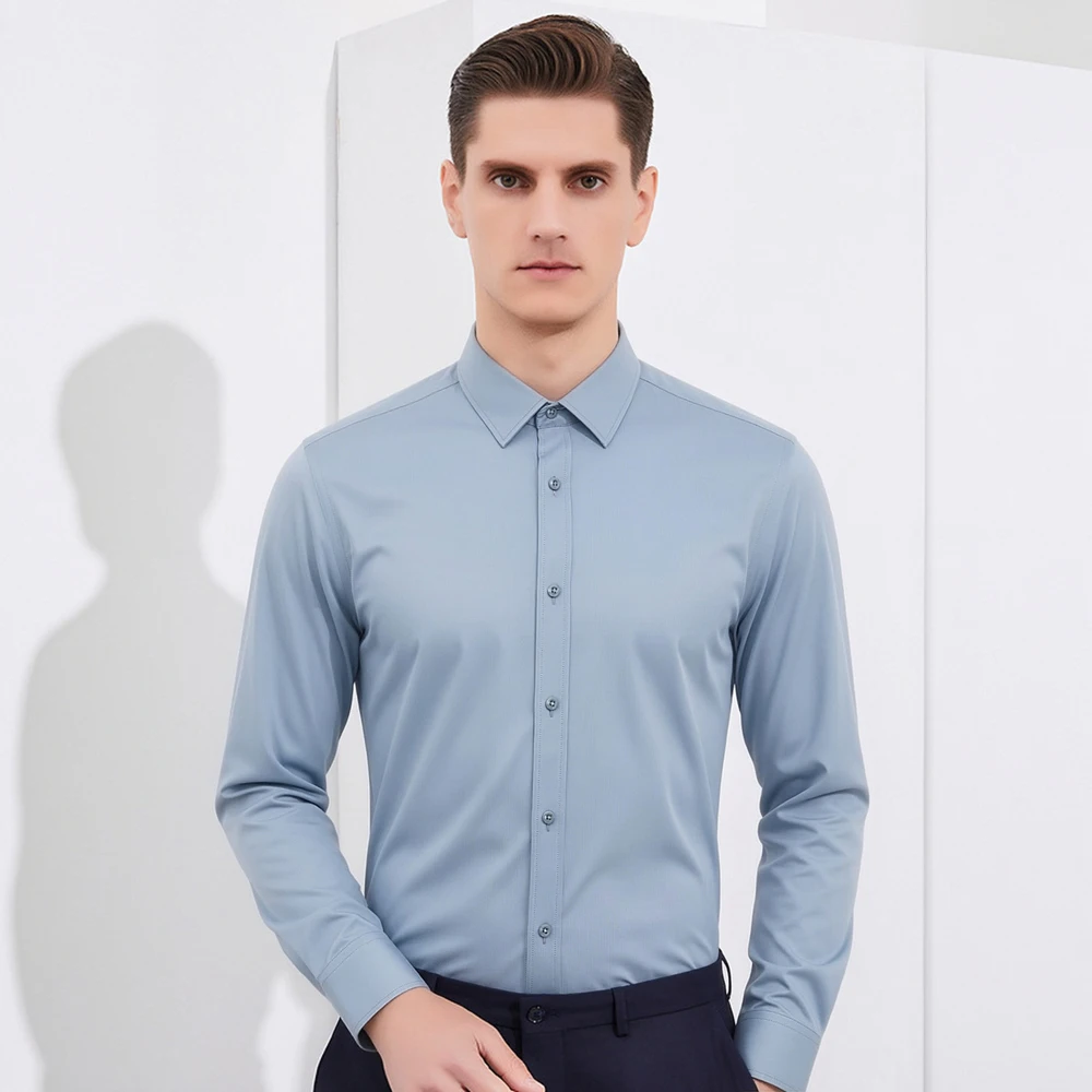 Breathable Bamboo Fiber Shirt Non Iron - เสื้อเชิ้ตผู้ชายแบบไม่ต้องรีด ยืดได้ 4 ทิศทาง ผ้าเรียบ สำหรับใส่ทำงานหรือโอกาสทางการ