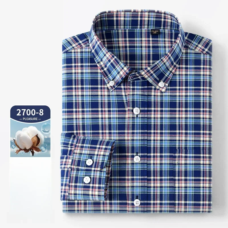Oxford Cotton Casual Shirt Business - คุณภาพสูงเสื้อแขนยาวผู้ชายกระเป๋าเสื้อผ้าฝ้าย 100% Oxfordผู้ชายลายสก๊อตเสื้อชายธุรกิจสบายๆ 4XL 5XL