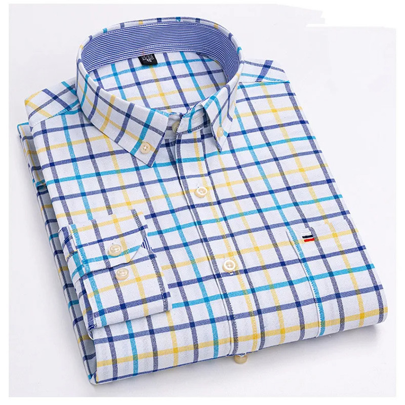 Oxford Cotton Casual Shirt Business - เสื้อเชิ้ตผู้ชายใหม่2024แขนยาวผ้าฝ้ายอ็อกซ์ฟอร์ดระบายอากาศสบายธุรกิจลำลองลายสก๊อตสีทึบ7XL ฤดูใบไม้ผลิฤดูใบไม้ร่วง