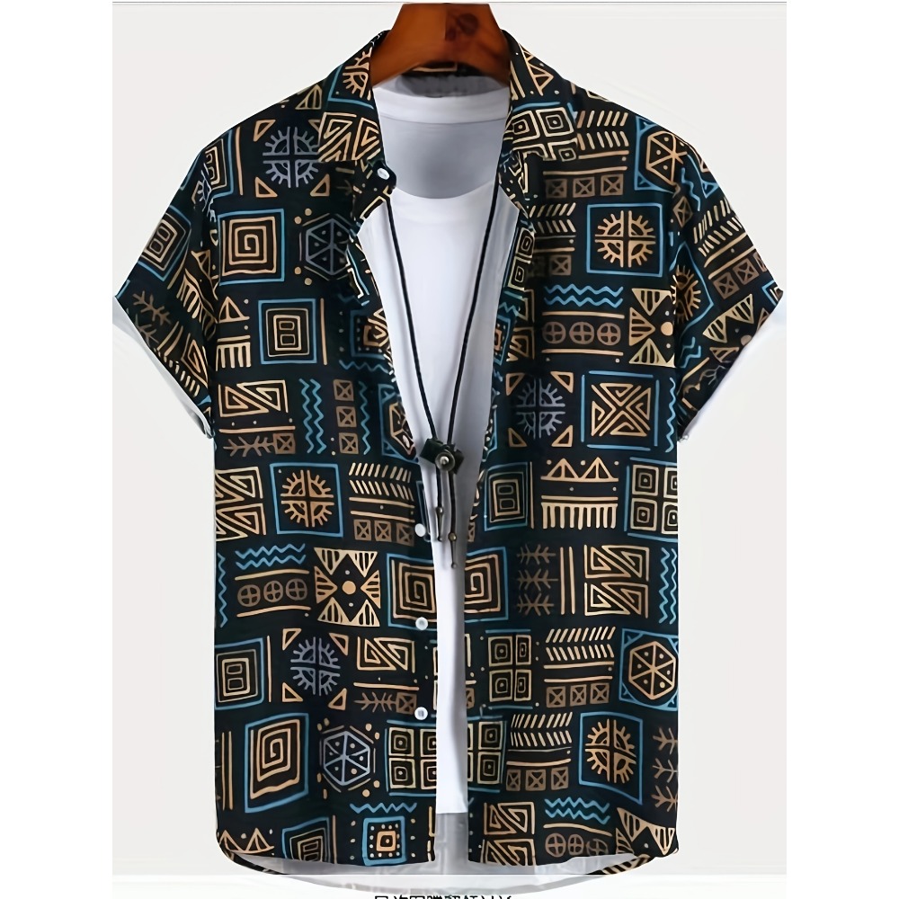 Vintage Hawaiian Floral Shirt - เสื้อฮาวายผู้ชายผ้าบางระบายอากาศดี หลายสไตล์ ลายสี่เหลี่ยมแบบแอฟริกัน วินเทจ แขนสั้น เหมาะสำหรับวันพักผ่อน