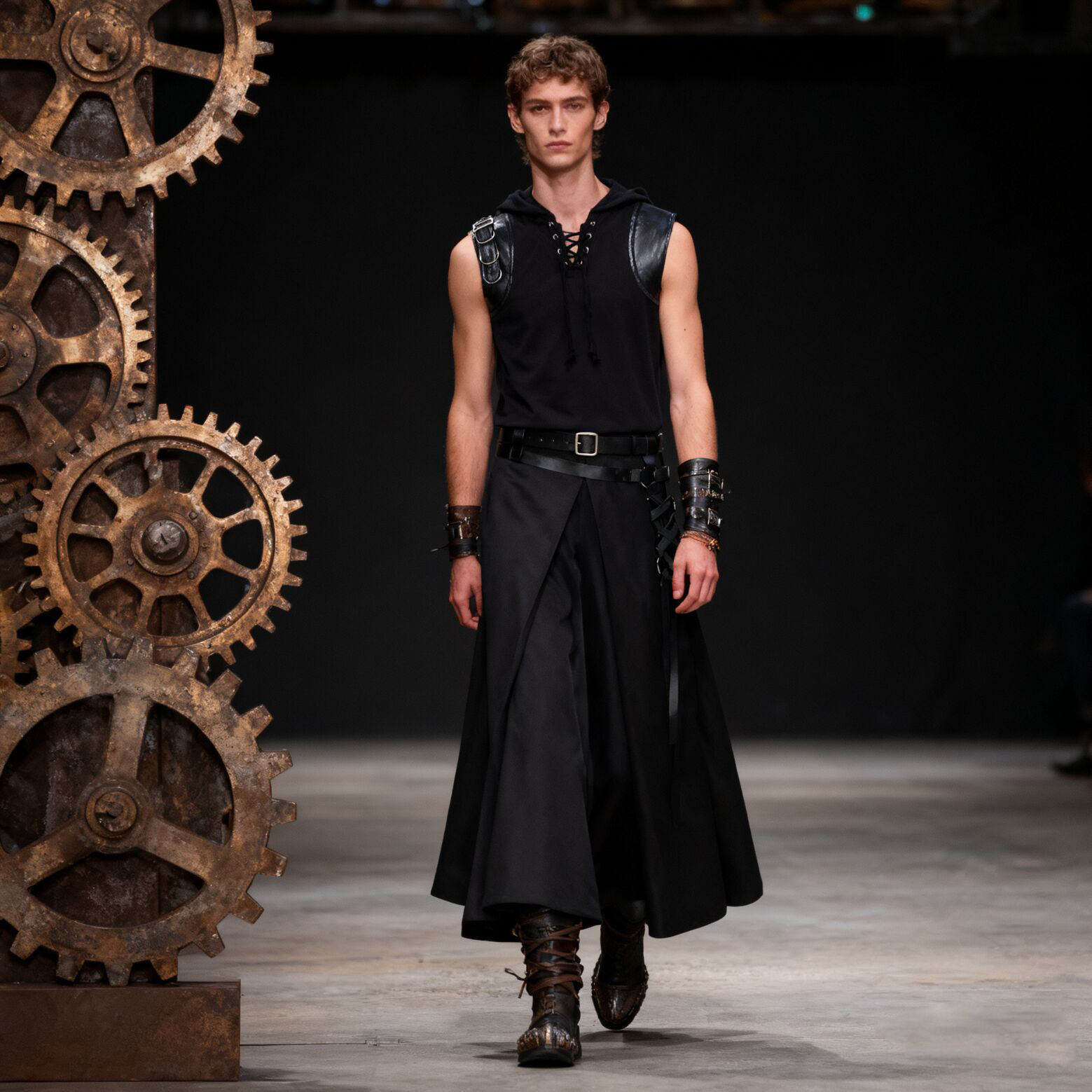 Medieval Gothic Lace Up Pirate Shirt - เสื้อเชิ้ตโจรสลัดยุคกลางสำหรับผู้ชาย แบบผูกเชือก ไม่มีแขน กระโปรงสไตล์เรอเนซองส์ สตีมพังก์ ชุดคอสเพลย์ฮาโลวีนสไตล์โกธิค