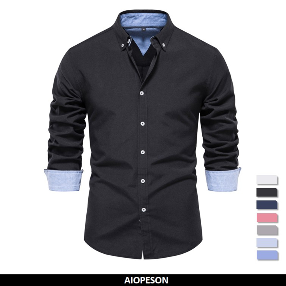 Oxford Cotton Casual Shirt Business - Aiopeson เสื้อเชิ้ตผ้าอ๊อกซ์ฟอร์ดแขนยาวสำหรับผู้ชาย, เสื้อเชิ้ตลำลองธุรกิจสังคมติดกระดุมสำหรับฤดูใบไม้ร่วงใหม่2023