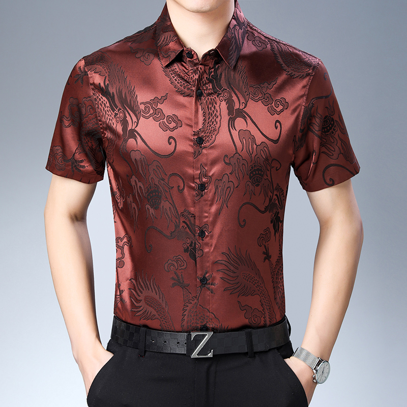 Mensแฟชั่นรูปแบบผ้าไหมเสื้อฤดู - Mens Satin Silk Dress Shirt บทวิจารณ์และราคา