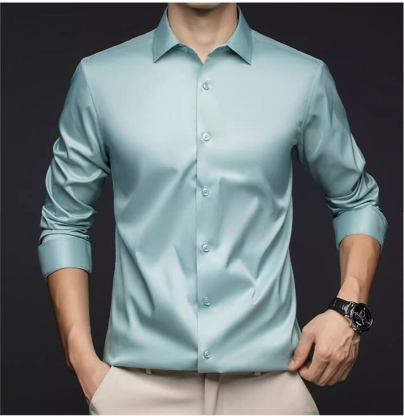 เสื้อเชิ้ตแขนยาวผู้ชาย สำหรับใ - Mens Satin Silk Dress Shirt บทวิจารณ์และราคา