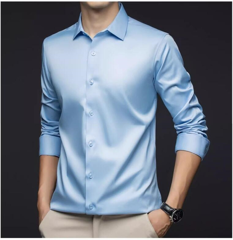 เสื้อเชิ้ตแขนยาวผู้ชาย สำหรับใ - Mens Satin Silk Dress Shirt บทวิจารณ์และราคา