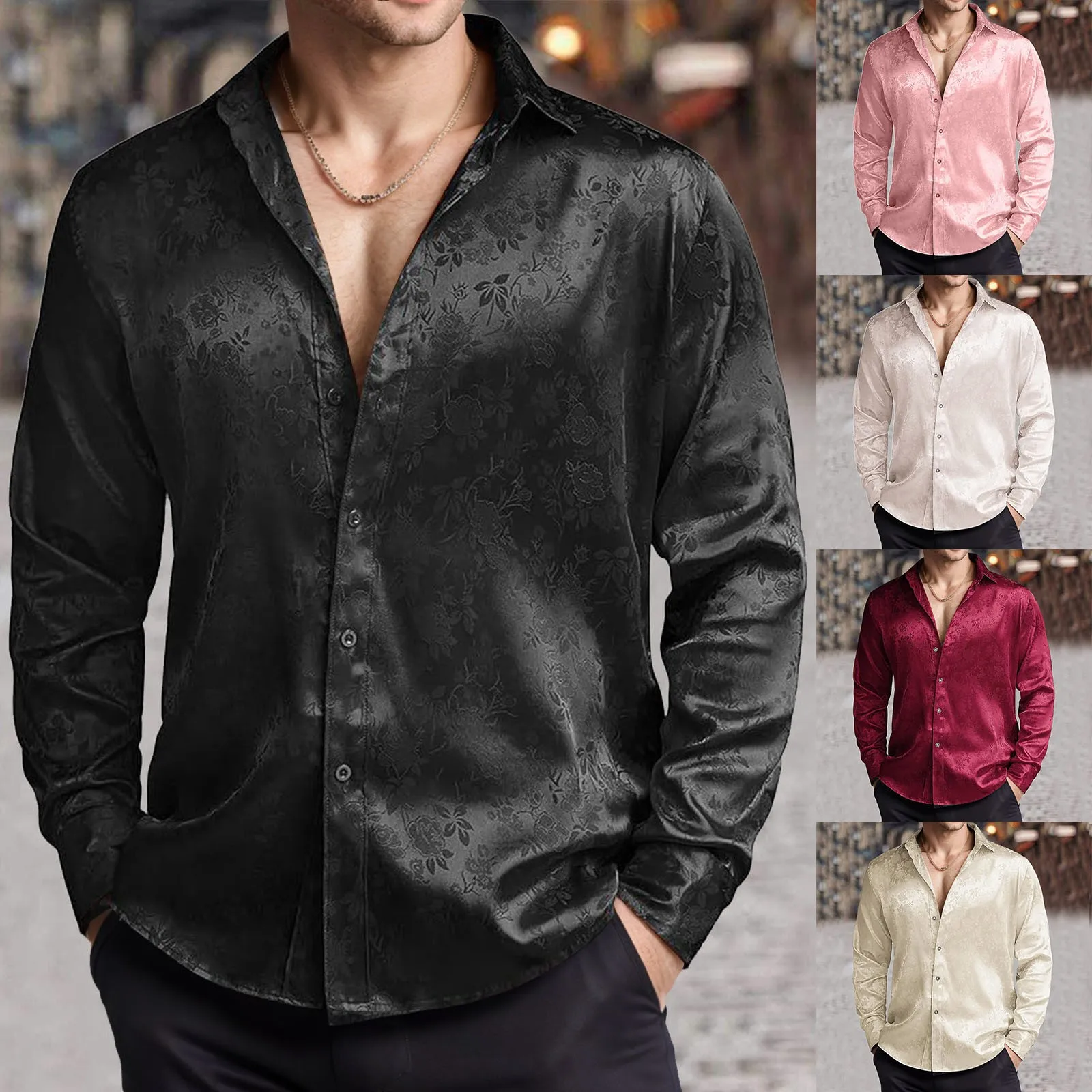 บุรุษเลียนแบบผ้าไหมซาตินเสื้อ  - Mens Satin Silk Dress Shirt บทวิจารณ์และราคา
