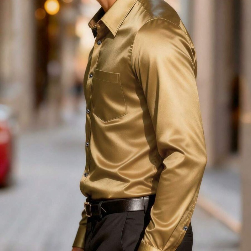 เสื้อเชิ้ตผู้ชายผ้าซาตินเนื้อไ - Mens Satin Silk Dress Shirt บทวิจารณ์และราคา