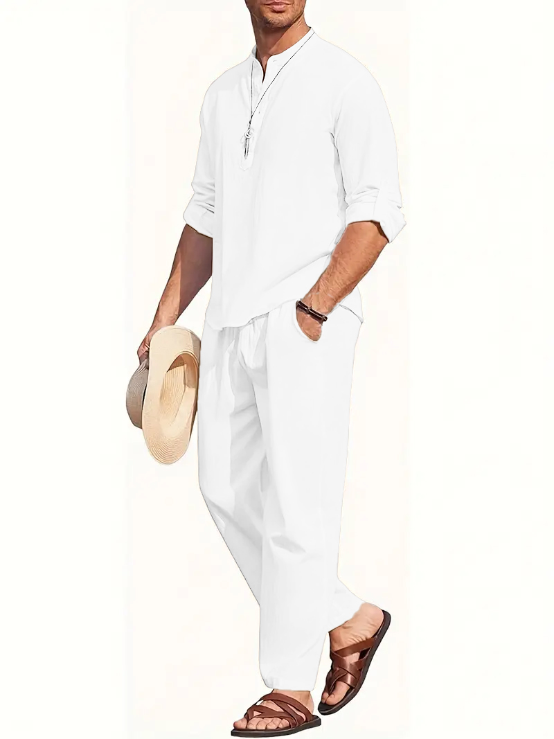 ชุดสูทผ้าลินินสีขาวสำหรับผู้ชา - Mens Linen Shirt Long Sleeve บทวิจารณ์และราคา