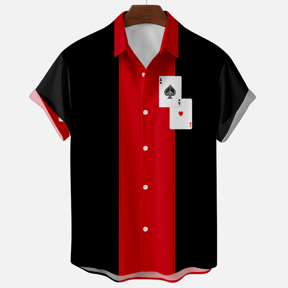 เสื้อโบว์ลิ่งลายทางสไตล์วินเทจ - Short Sleeve Bowling Shirt Retro บทวิจารณ์และราคา