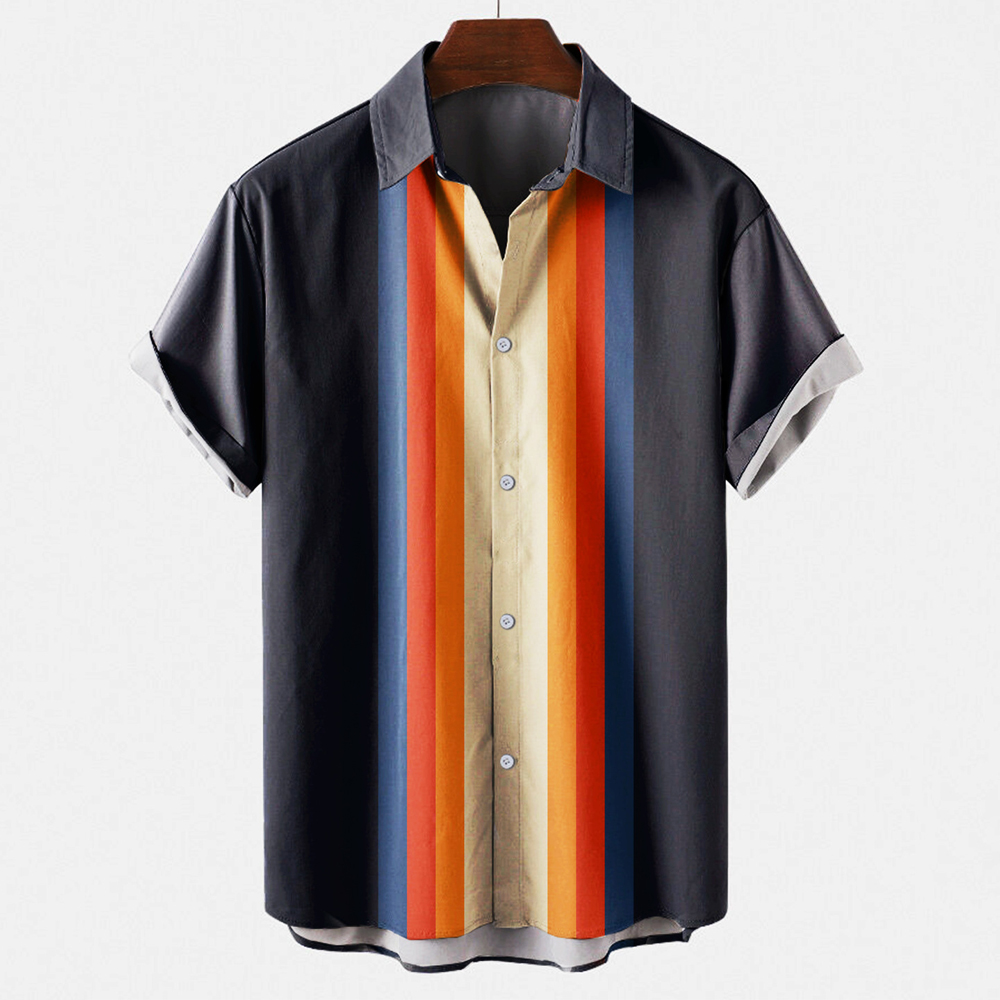 เสื้อโบว์ลิ่งลายทางสไตล์วินเทจ - Short Sleeve Bowling Shirt Retro บทวิจารณ์และราคา