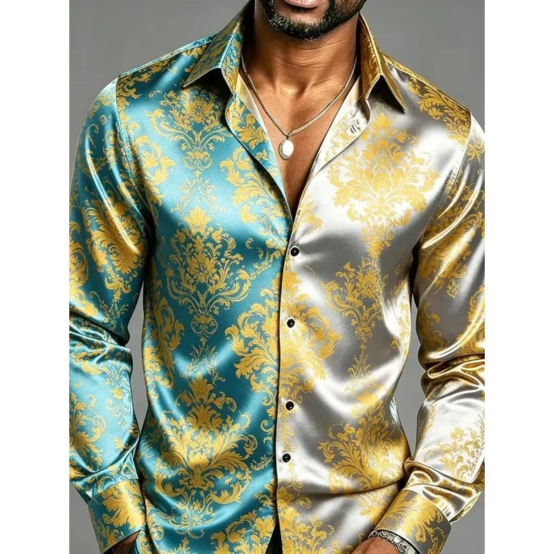 เสื้อเชิ้ตผู้ชายแขนยาวผ้าซาติน - Mens Satin Silk Dress Shirt บทวิจารณ์และราคา