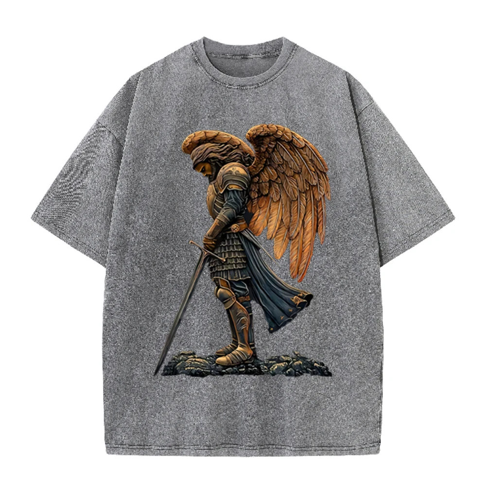 เสื้อยืดลายกราฟิกนักรบเทวดาหุ้ - Acid Wash Vintage Graphic T Shirt บทวิจารณ์และราคา