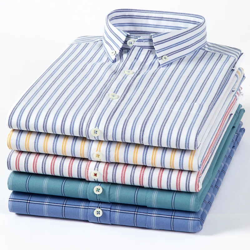 เสื้อเชิ้ตลายสก็อตลายทางผู้ชาย - Oxford Cotton Casual Shirt Business บทวิจารณ์และราคา