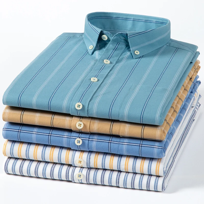 เสื้อเชิ้ตลายสก็อตลายทางผู้ชาย - Oxford Cotton Casual Shirt Business บทวิจารณ์และราคา