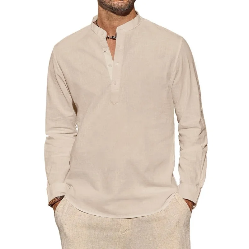 เสื้อยืดแขนยาวผู้ชาย สไตล์ลำลอ - Mens Linen Shirt Long Sleeve บทวิจารณ์และราคา