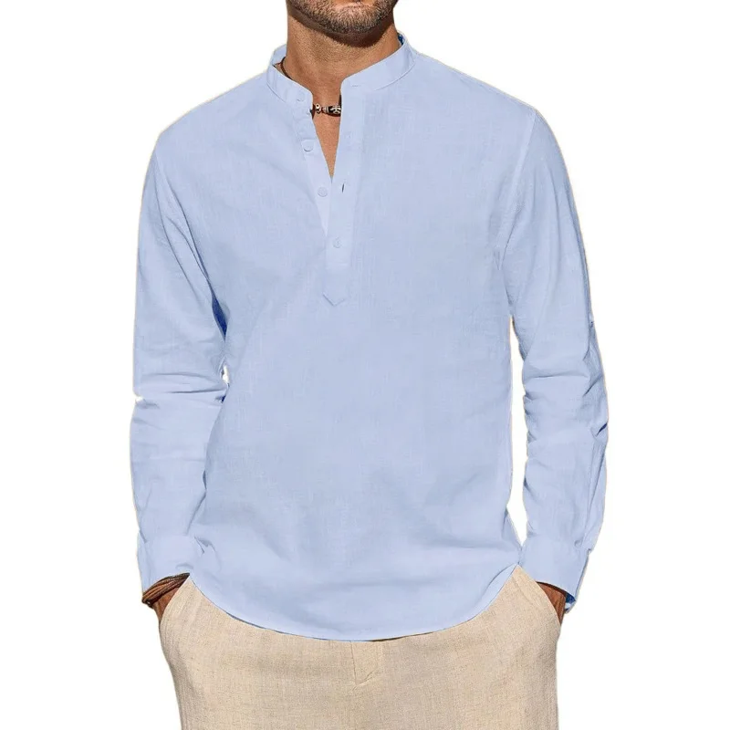 เสื้อยืดแขนยาวผู้ชาย สไตล์ลำลอ - Mens Linen Shirt Long Sleeve บทวิจารณ์และราคา
