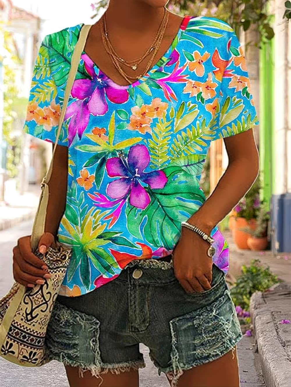 เสื้อยืดผู้หญิงลายดอกไม้สไตล์ว - Vintage Hawaiian Floral Shirt บทวิจารณ์และราคา