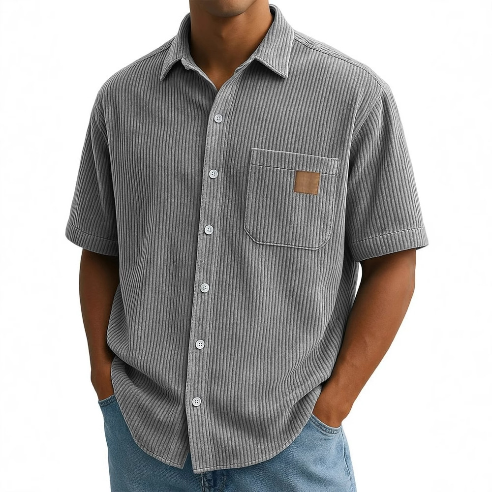 เสื้อเชิ้ตแขนสั้นผ้าลูกฟูกผู้ช - Corduroy Button Up Shirt Men บทวิจารณ์และราคา